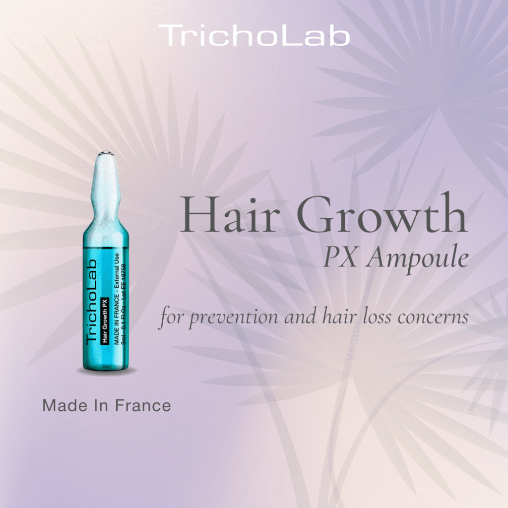 Hair Growth PX Ampoule box beside a single glass ampoule
